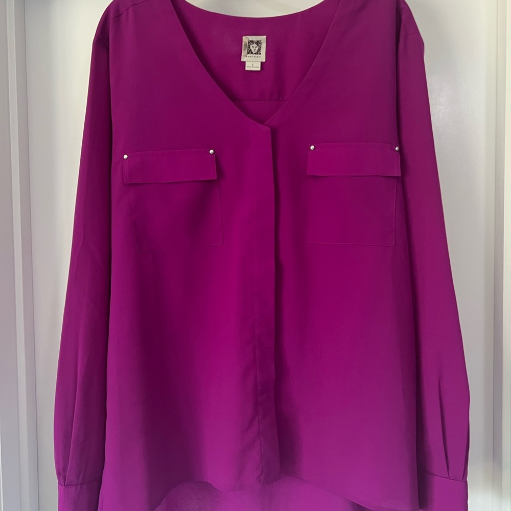 Anne Klein fuchsia Long Sleeve flowy Blouse